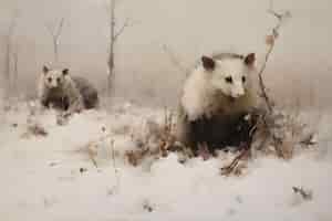 Free photo view of opossum animal in digital art style with snow