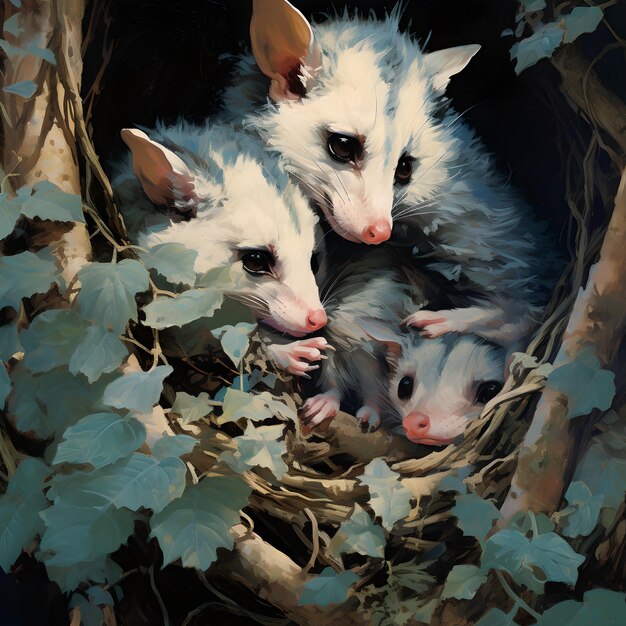 View of opossum animal in digital art style