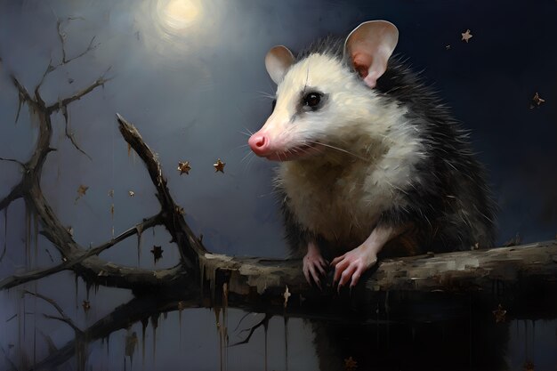 View of opossum animal in digital art style