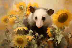 Foto gratuita vista di un animale opossum con vegetazione in stile d'arte digitale