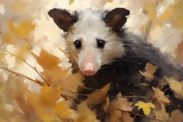 Foto gratuita vista di un animale opossum con vegetazione in stile d'arte digitale