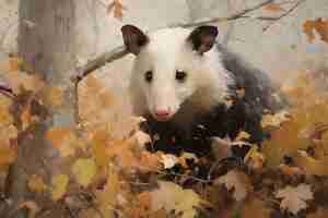 Foto gratuita vista di un animale opossum con vegetazione in stile d'arte digitale