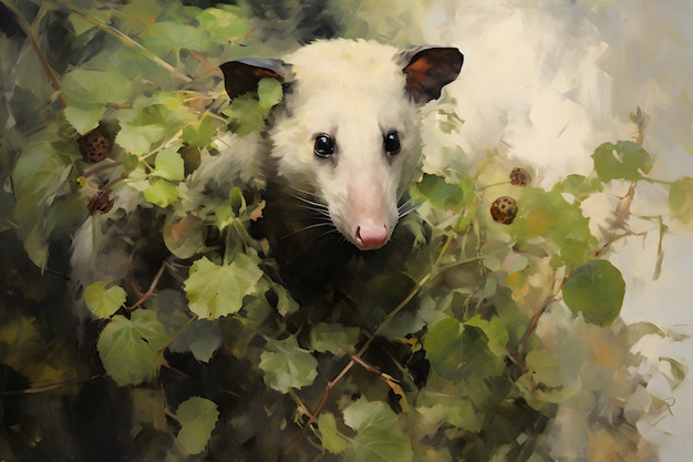 Foto gratuita vista di un animale opossum con vegetazione in stile d'arte digitale