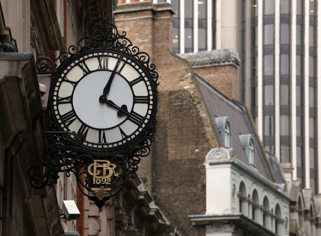 View of ornamental clock in london city