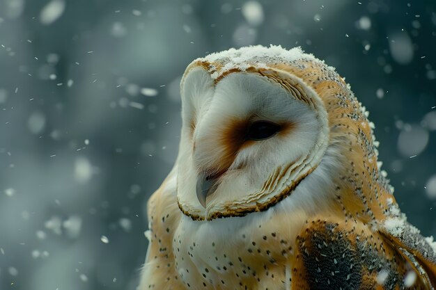 View of owl in cold environment with dreamy aesthetic