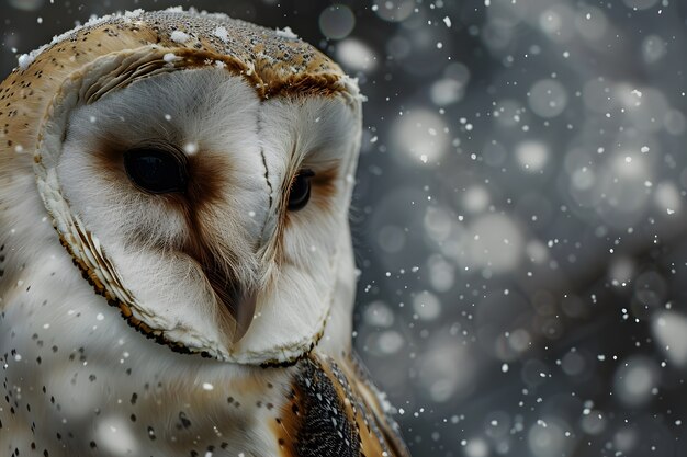 View of owl in cold environment with dreamy aesthetic