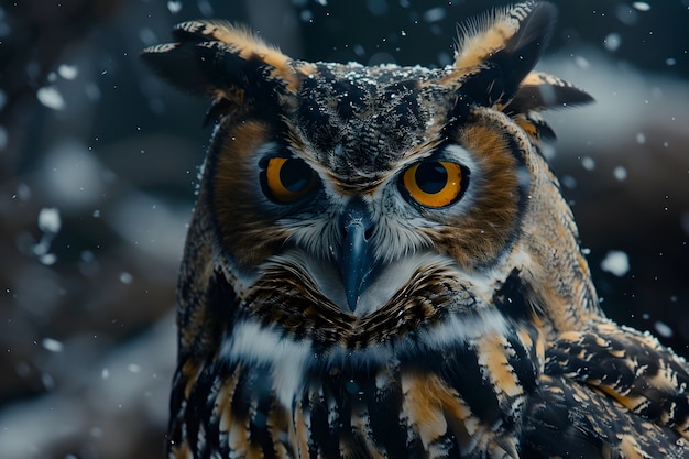 Free photo view of owl in cold environment with dreamy aesthetic