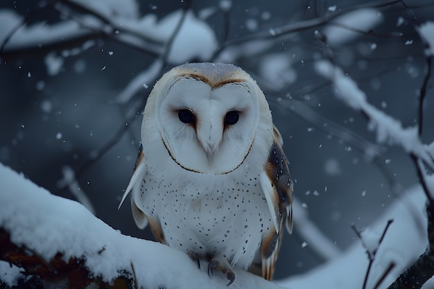 Free photo view of owl in cold environment with dreamy aesthetic