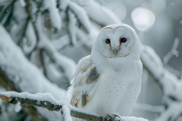 Free photo view of owl in cold environment with dreamy aesthetic