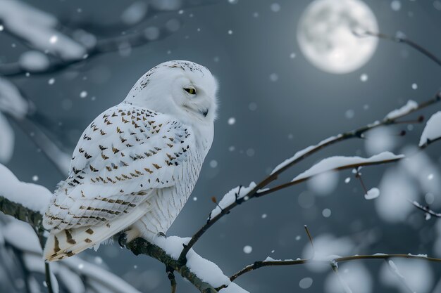 View of owl in cold environment with dreamy aesthetic