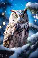 Free photo view of owl in cold environment with dreamy aesthetic