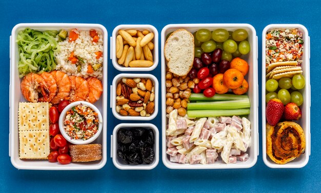 Above view packed food arrangement