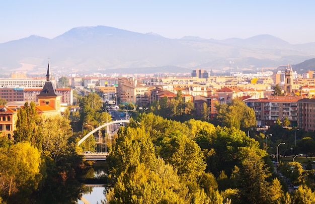 View of Pamplona with bridge over Arga