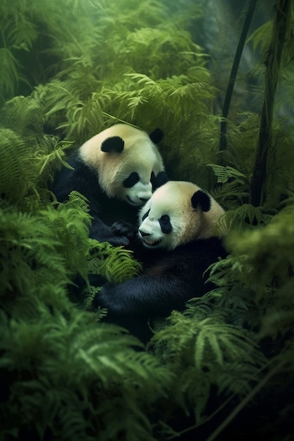 View of panda bear cubs in nature