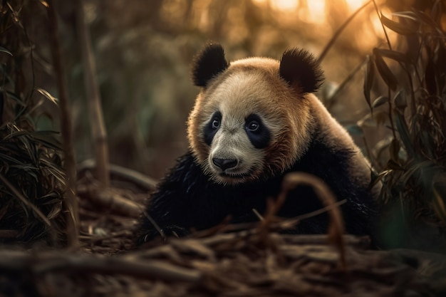 View of panda bear in nature