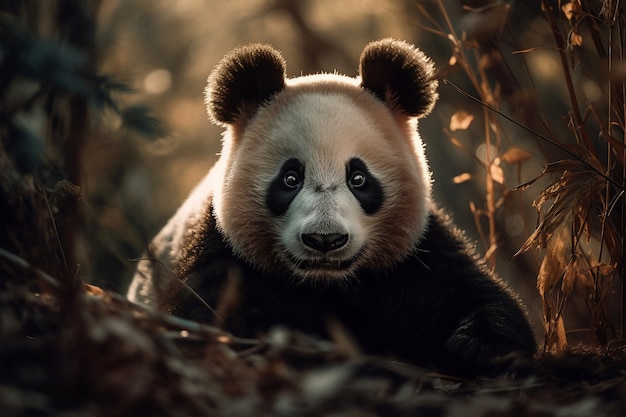 View of panda bear in nature