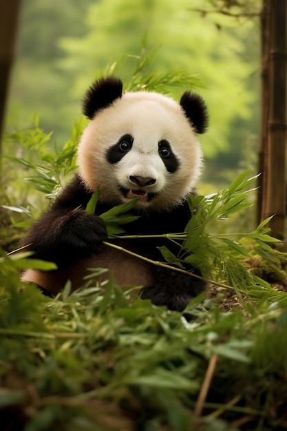 View of panda bear in nature