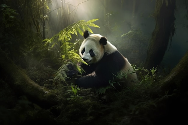 View of panda bear in nature