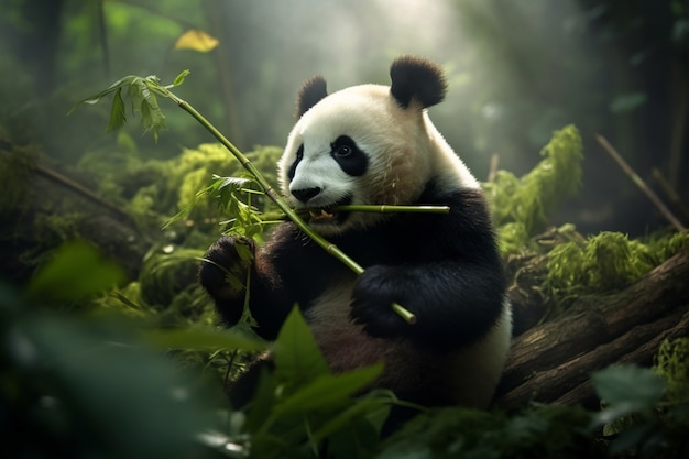 View of panda bear in nature