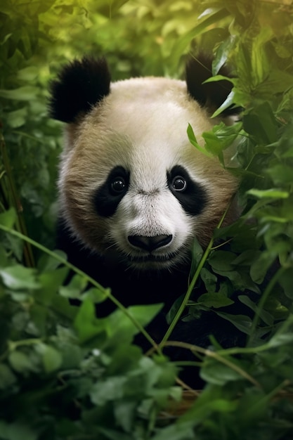 View of panda bear in nature