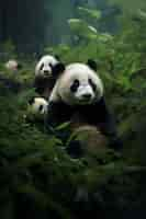 Free photo view of panda bear with cubs in nature