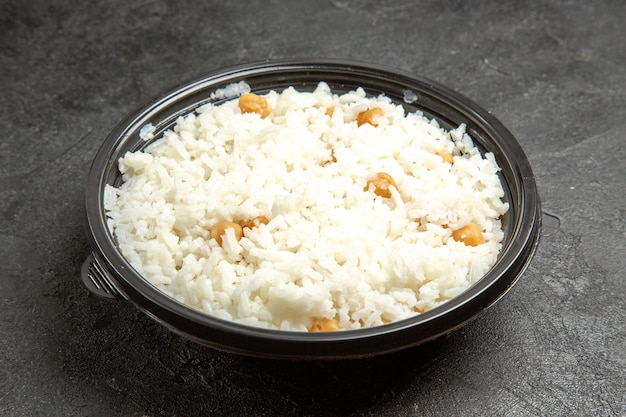 Above view of peas and rice dish