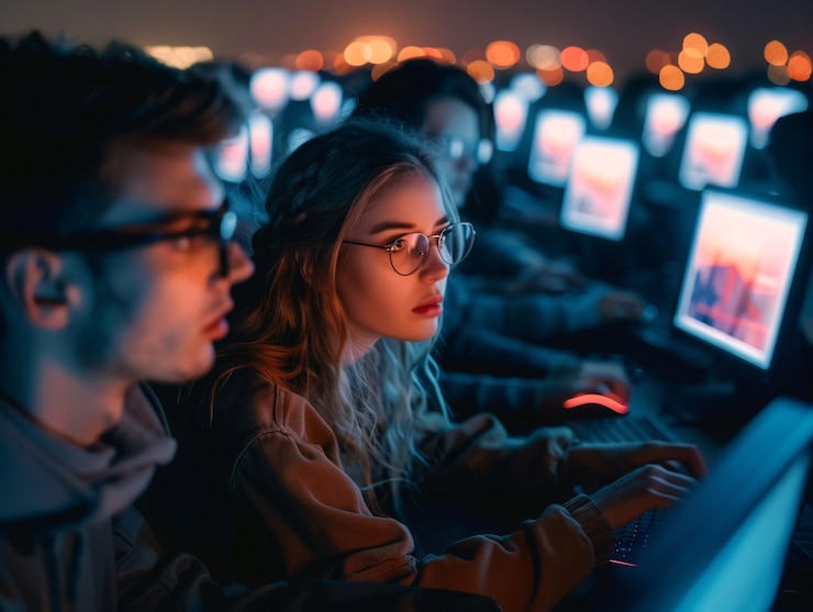 Free Photo view of people addicted to their smartphone looking and scrolling through the screens