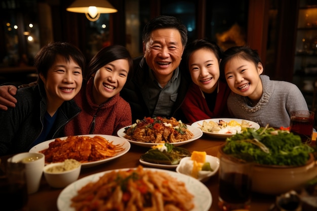 Foto gratuita vista di persone che partecipano alla cena di riunione per il capodanno cinese