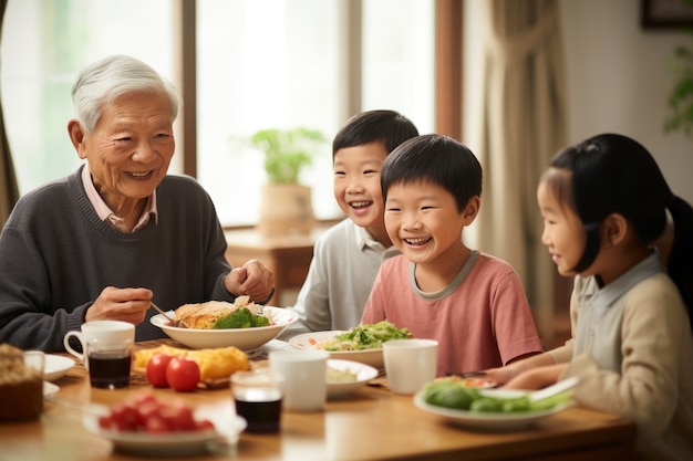 中国の新年再会ディナーに出席する人々の景色