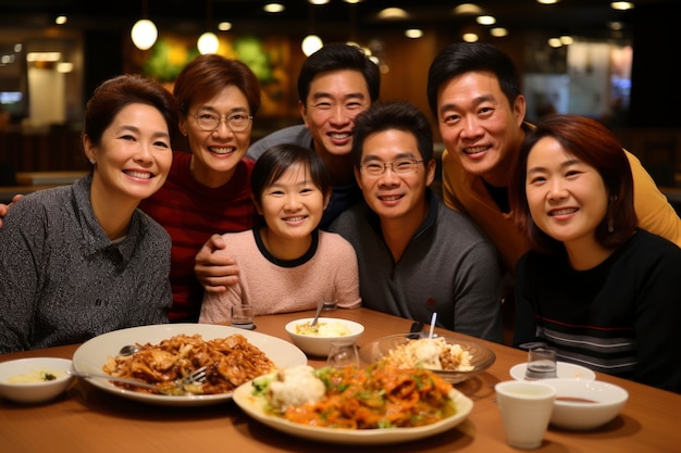 Вид людей, присутствующих на китайском новогоднем ужине.