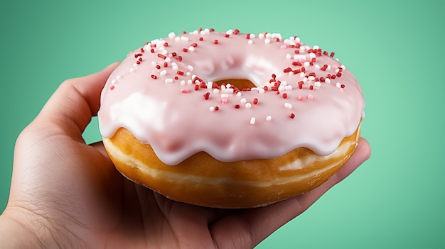 Free photo view of person holding delicious glazed donut