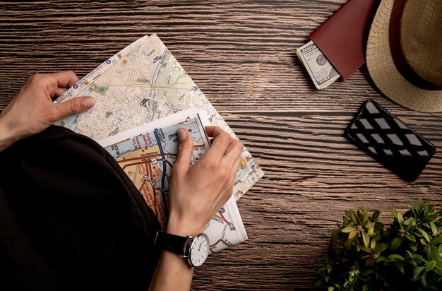 View of person using world travel map