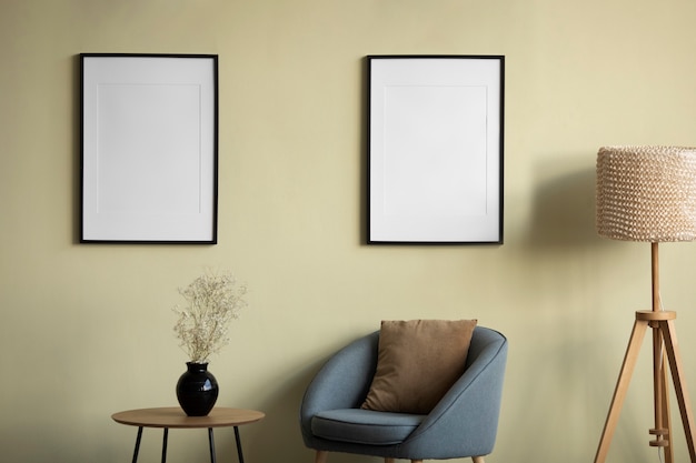 View of photo frames with home decor and interior design