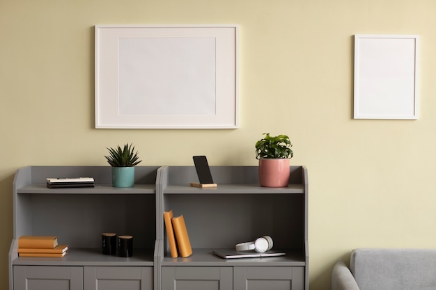 View of photo frames with home decor and interior design