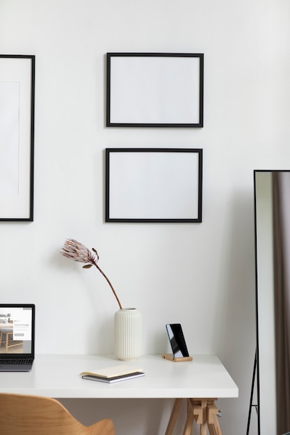 View of photo frames with home decor and interior design