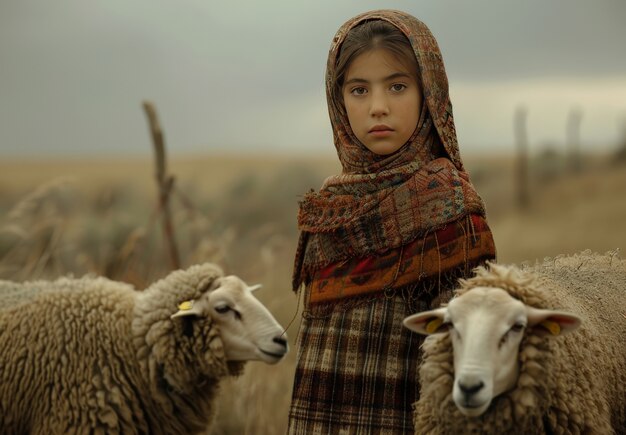 View of photorealistic muslim people with animals prepared for the eid al-adha offering