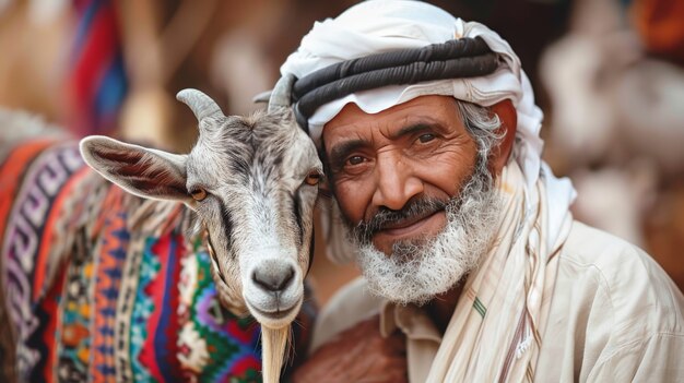 View of photorealistic muslim people with animals prepared for the eid al-adha offering