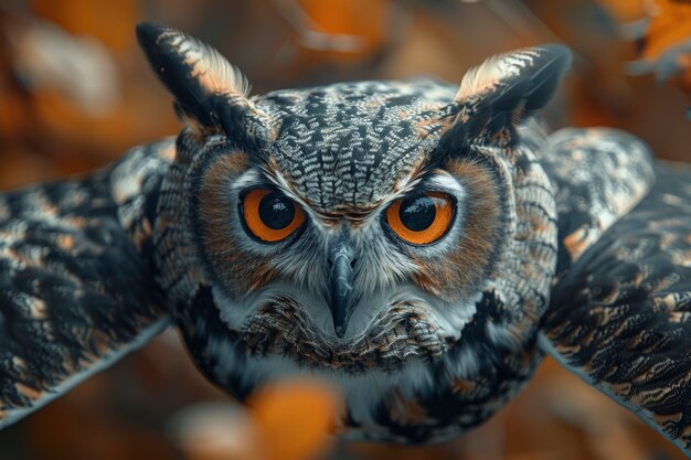 View of photorealistic owl with feathers in nature