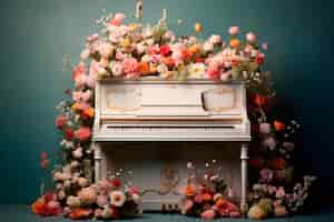 Free photo view of piano with blossoming spring flowers