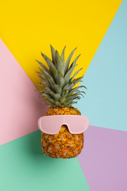 View of pineapple fruit with cool sunglasses