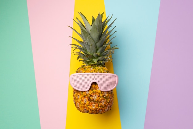 View of pineapple fruit with cool sunglasses