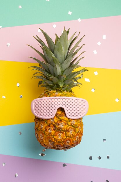 View of pineapple fruit with cool sunglasses