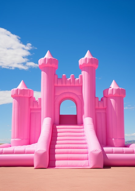 Free photo view of pink bouncy castle