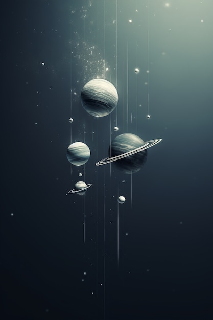 View of planets landscape in monochrome palette