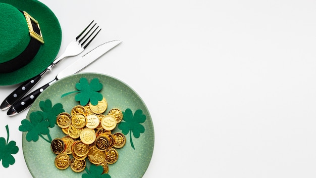 Above view plate and cutlery st patrick day