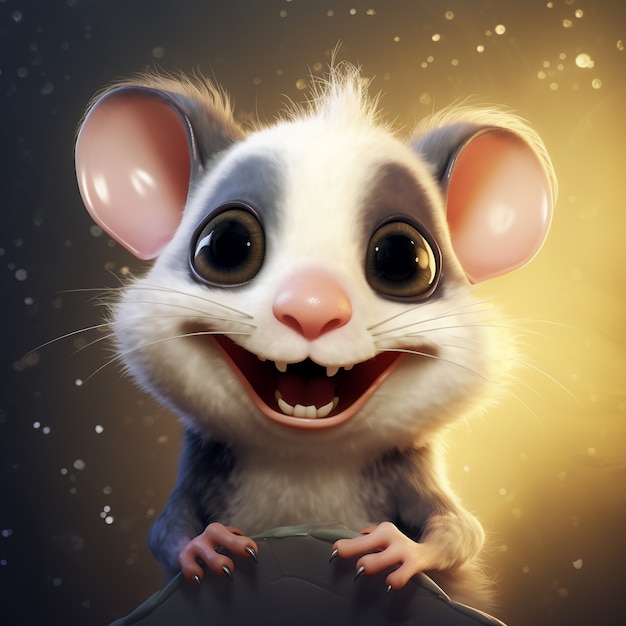 Foto gratuita vista del personaggio dei cartoni animati dell'opossum