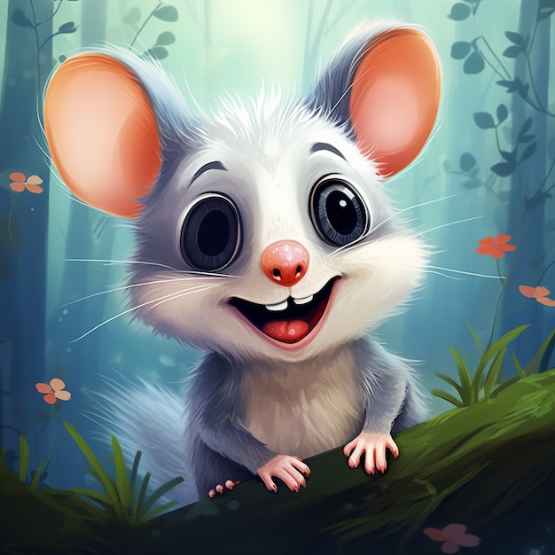 Foto gratuita vista del personaggio dei cartoni animati dell'opossum