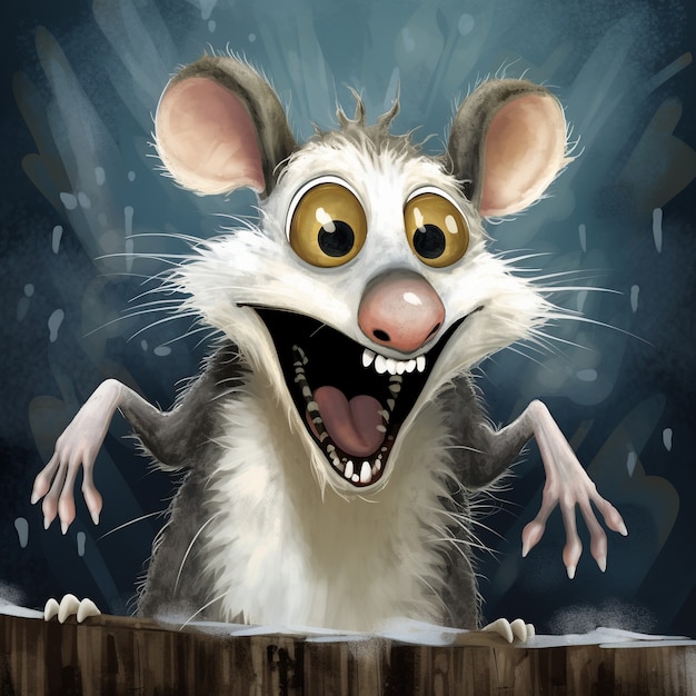 Foto gratuita vista del personaggio dei cartoni animati dell'opossum