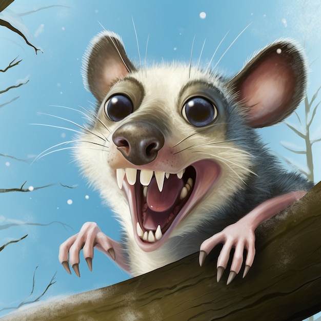 Foto gratuita vista del personaggio dei cartoni animati dell'opossum