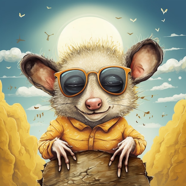 Foto gratuita vista del personaggio dei cartoni animati dell'opossum